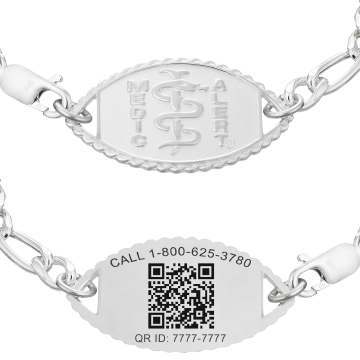 QR Code Figaro Classic Medical ID Bracelet Sterling Silver
